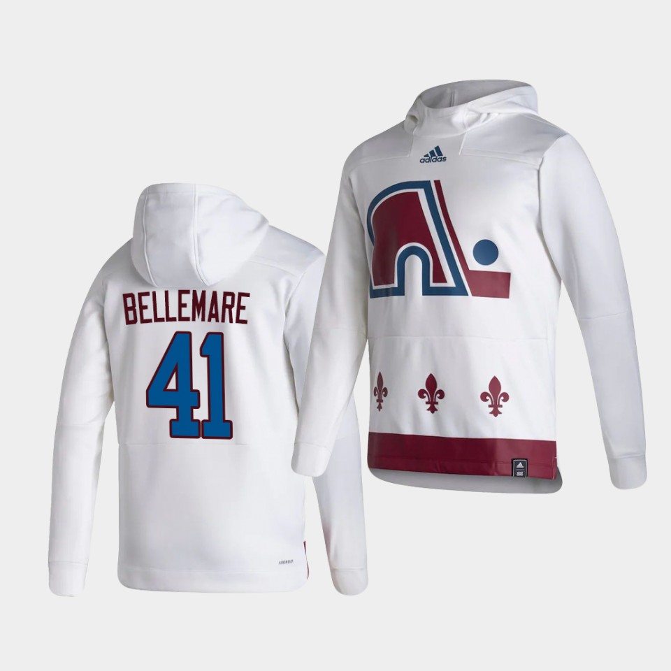 Men Colorado Avalanche #41 Bellemare White NHL 2021 Adidas Pullover Hoodie Jersey